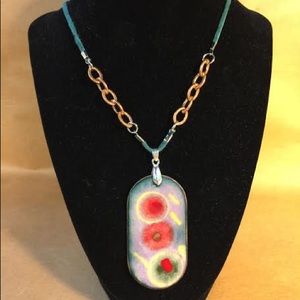 oblong pendant, lavender w/red/yellow/green frit,